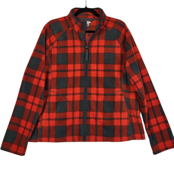 Merona Cabincore Full Zip Fleece Jacket Women's Plus 2X Red Gray Plaid NWT - Picture 1 of 9